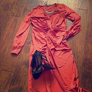 Twist front plunge slinky maxi dress